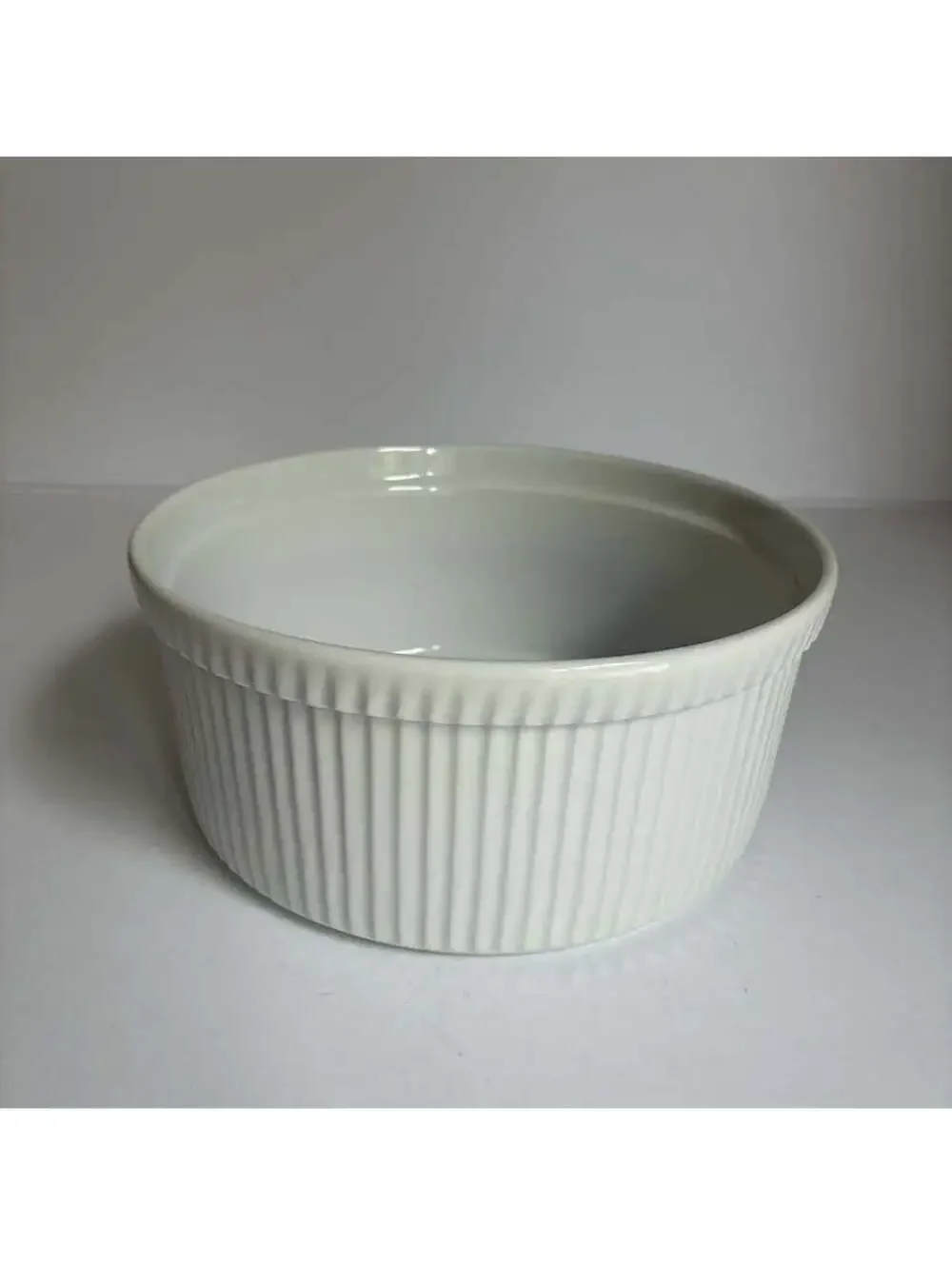 Vintage Apilco France 7.5” White Porcelain Ribbed Souffle Baking Dish